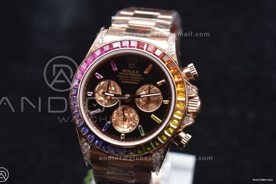 Crystal RG Classic Best YG Black Edition TWF on 116595RBOW A Bracelet Daytona 428 Rainbow Dial 0512